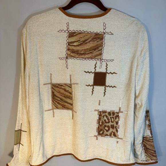 Alex Kim Cream Brown Animal Print PatchWork Front Button Oversized Jacket Size S - Picture 9 of 9